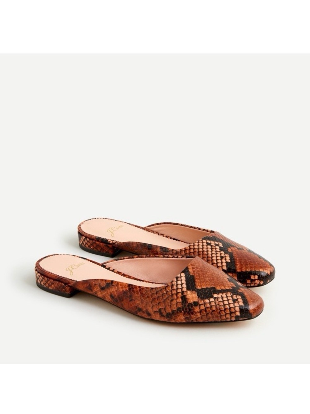 J Crew Carolyn Brown Snakeskin Leather Mules Slip On Flats Women’s Size 8.5